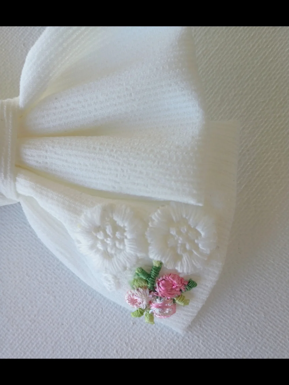White Floral Embroidered Hair Bow Clip for Women